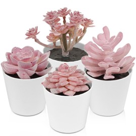 Uguisu 4-Piece Set of Mini Succulent Fake Plant pots, Artificial Kuan Yin Fake Plants, Small Artificial Plant pots, Bohemian Decoration for The Family Room (Pink Purple)