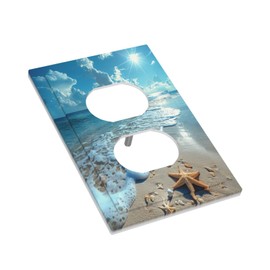 Starfish shells on the beach 1 Gang Wall Plate Decorative Electrical Facplate For Home Kitchen Living Bedroom Rustic Country Electrical Decorative Wall Plates