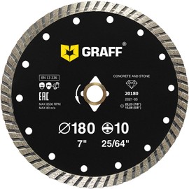 GRAFF 7 Inch Diamond Blade for Angle Grinder - Diamond Cutting Wheel for Cutting Stone, Marble, Granite, Brick, Masonry, Paving Flag, Concrete - Turbo Diamond Saw Blades - 180 mm