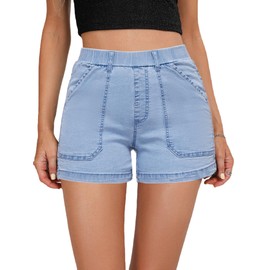 SESERAGI - Pantalones cortos de sarga elástica para mujer, cintura alta, entrepierna de 3.5 pulgadas, pantalones cortos elásticos, Azul/claro, M