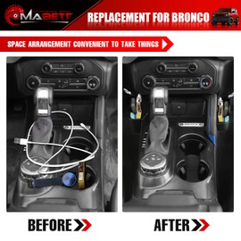 Mabett Center Console Shifter Storage Box Compatible with Ford Bronco 2021 2022 2023 2024 2025, Organizer Gear Side Storage Tray for Bronco Accessories 2/4-Door, Interior Accessories, Matte Black