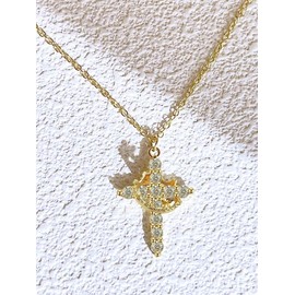 Rhinestone Crown & Cross Pendant Necklace, Fashion Neck Jewelry for Party, Daily Clothing Decor, Trendy All-match & Exquisite Jewelry for Birthday Gift - Color: Silver, Specification: one-size