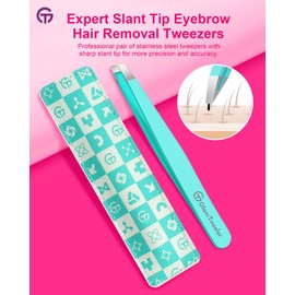 Expert Eyebrow Hair Removal Tweezer with Leather Case, GlamTweeler High Precision Slant Tip Stainless Steel Tweezers for Men and Women (Robin's Egg Blue)