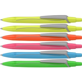 Schneider 131986 Reco Neon Edition Ballpoint Pen Recycled Plastic Awarded with The Blue Angel Ink Colour: Blue Assorted Pack of 6
