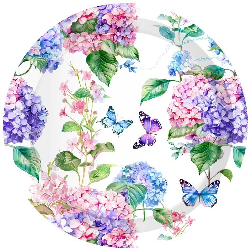 CC HOME Hydrangea Birthday Paper Plates Napkins Pink Purple Flowers
