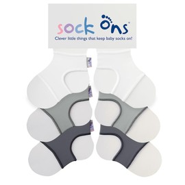 Sock Ons - Baby Sock Holders - 6-12 Months - 3 Pack Light Grey, Dark Grey & White - Amazing Value Pack - Keep Baby