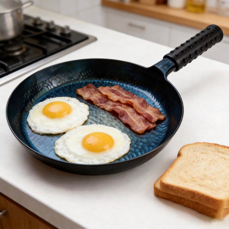 Blued Cast Iron Frying Pan Skillet,Pre-Seasoned Flat Bottom Wok 30cm