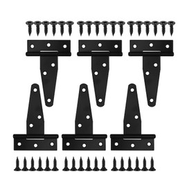 6 Pack 3 Inch Heavy Duty T-Hinges, T-Strap Gate Hinges, Barn Door Gates Hinges for Shed Door Hardware Hinges, Heavy Duty Black Outdoor Tee Hinge for Wooden Fences