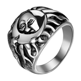 OIDEA Biker rings, stainless steel ring with moon sun, men's rings, silver-black, size 57 to 70