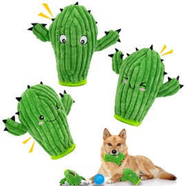 MAOOOOB No Stuffing 3 Pack Squeaky Dog Toys- 2 in 1 Interactive Plush Dog Toy- Cactus Shaped Rip and Reveal Toy for Puppies- Perfect for Indoor & Outdoor Play- Training & Toss & Play