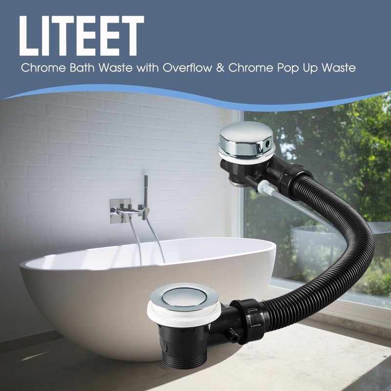 Upgraded Bath Waste and Overflow Kit Chrome Pop Up Bath