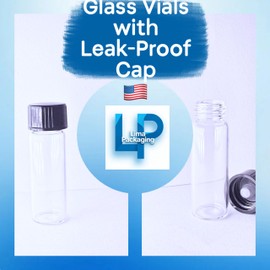 Lima Packaging Glass Vials with Leak-Proof Phenolic Bakelite Cap, Clear, 1 Dram, 24 Pack, Industrial Style, Chemical Storage, 13/425 Finish