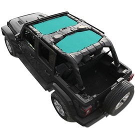 Shadeidea Sun Shade Top for Jeep Wrangler JL Unlimited (2018-2023) 4 Door Front and Rear 2 piece-Tiff Blue Mesh Screen Sunshade JLU Top Cover UV Blocker with Grab Bag- 10 Year Warranty