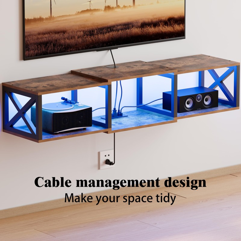 NinPeen Floating TV Stand with Power Outlets,Wall-Mounted Entertainment Console with