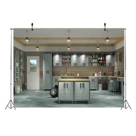 Loccor Fabric 9x6ft Garage Backdrop Home Repair Warehouse Industrial Mechanic Theme Bright Light Warm Scene Background Birthday Holiday Party Decorations Photo Booth Photo Shoot Photography Props