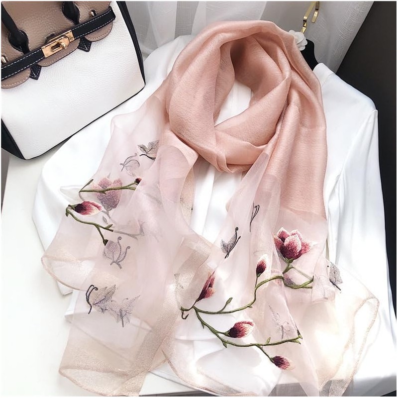 Liebendo Large Silk Embroidery Stole Flower Pattern, Women's, UV Protection,