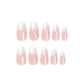 Press on Nails Medium Almond SWEKKE French Fake Nails Pink Full Cover White Gradient False Nails with Designs Glossy Glue on Nails Acrylic Nails Manicure Artificial Nails for Women Girls 24Pcs