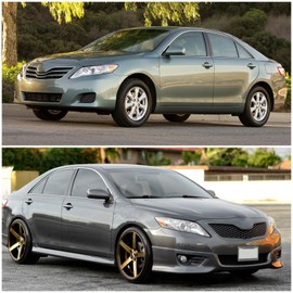 AXLAHA for Toyota Camry 2010 2011 Headlight Assembly Replacement for 10-11 Toyota Camry Base/LE/XLE Sedan Projector Chrome Housing Amber Reflector Clear Lens Pair