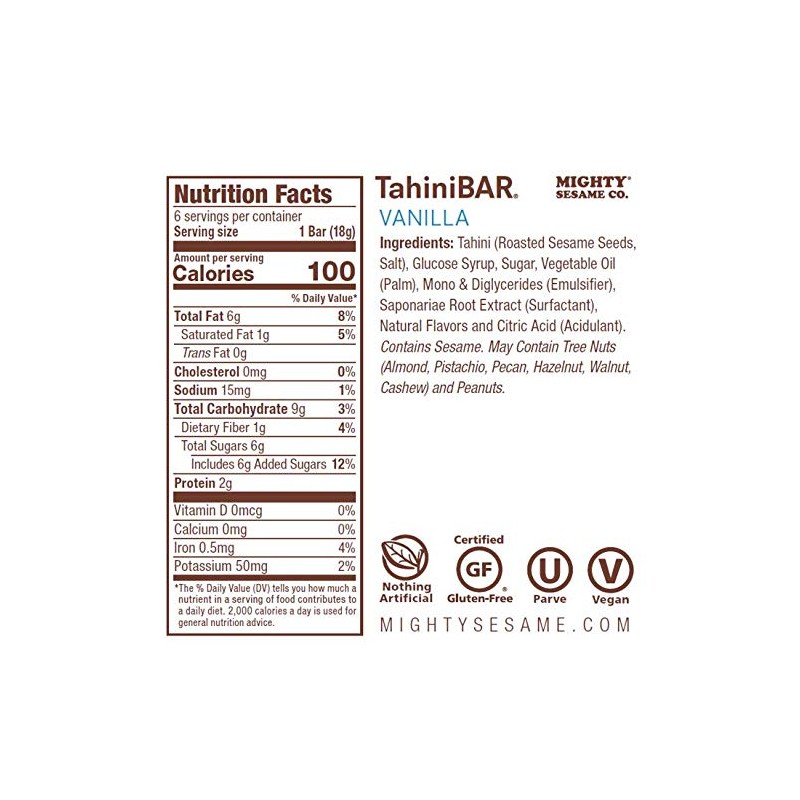 Mighty Sesame TahiniBars (Vanilla, 6 count pack of 2) 100