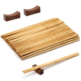 APOMOONS 30 Pairs Wooden Chopsticks with 2 Chopsticks Tray, Natural Bamboo Cooking Sticks, Chinese Chopsticks for Eating, Reusable Chopsticks, Dishwasher Safe