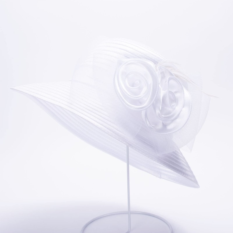 Lawliet Women Satin CRIN Wedding Occasion Wide Brim Sun Hat