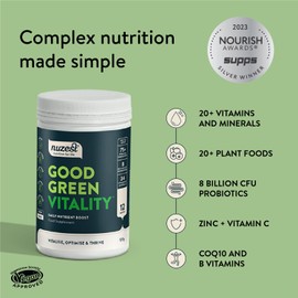 Greens Powder by Nuzest - Good Green Vitality - Filled with Vitamins, Minerals & Superfood Nutrients - Vegan Multivitamin Greens Drink - Gluten Free - Dairy Free - 120 g - 12 Servings