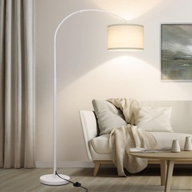 White Arc Floor Lamp, Modern Floor Lamp for Living Room with Adjustable Lamp Head, Tall Pole Standing Lamp with On/Off Pedal Switch, Over Couch Arched Reading Light for Bedroom, Office, Study Room