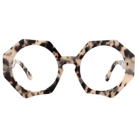 Zeelool Stylish Oversized Acetate Geometric Eyeglasses Frame for Women with Non-prescription Clear Lens Hugh ZOP01887-04 Light-Tortoise