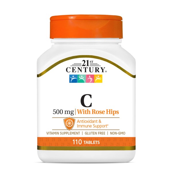 21st Century C 500 Mg with Rose Hips Tablets, 110 Count (Pack of 2)