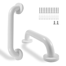 Rackickyer Shower Grab Bar, 2 Pack 12 Inch White Bathroom Safety Bar, 1.25" Diameter 304 Stainless Steel Grab Bars for Bathtubs and Showers, Handicap Shower Grab Bar for Seniors Elderly