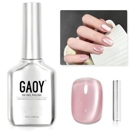 GAOY- Esmalte de uñas en gel con efecto ojo de gato de color rosa vidrioso, esmalte de uñas holográfico con purpurina de 16 ml con imán, reflectante Tr