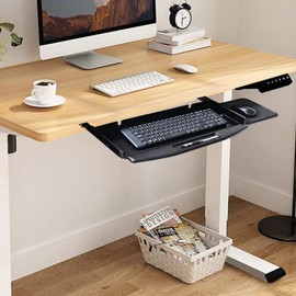 Steel Sliding Keyboard Tray Under Desk 28"Lx10"W with 360 Rotating Mouse Platform - Keyboard Holder, Drawer, and Shelf - Under Desk Mounted Office Desk with Keyboard Tray