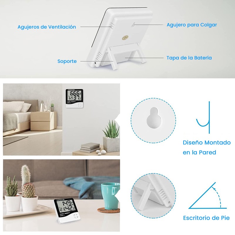 Termohigrómetro Digital, Medidor de Temperatura y Humedad Interior