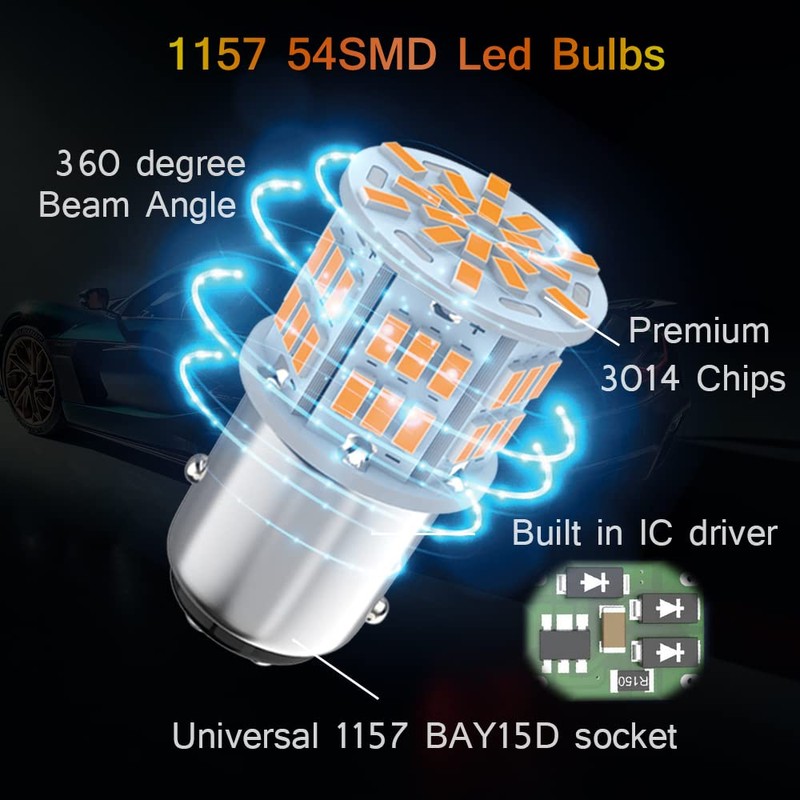 Melphan-Auto 1157 Led Amber Light Bulb, 12V-24V 1157 7528 2357