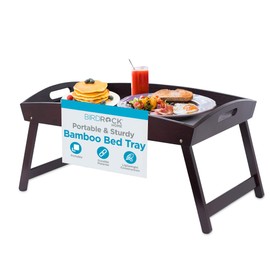 BIRDROCK HOME Bamboo Bed Tray with Folding Legs - Rectangular Wood Table - Wooden Curved Sides Breakfast Serving Tray - Ideal for Meals, Serving, Dining, Room Service, and Charcuterie - Walnut