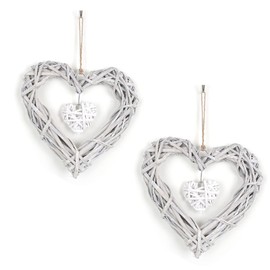 anneratteryer Pack of 2 Hearts Decorative Door Decoration for Hanging Willow Wreath Heart Rattan Pendant Romantic Wicker Decoration Heart Wreath Hanging Willow Heart Wall Hanging Ornament Handmade