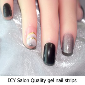 Semi Cured Gel Nail Strips Glitter French Nail Stickers Full Nail Wraps,24pcs Nail Wraps for Women Girls Stick on Gel Nail Polish Strips Semi Cured,Semicured Nails Gel Strips Uv Lamp Required