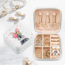 MAYCARI Jewelry Box with Cute Bunny Pattern Design, PU Leather Jewelry Travel Organizer Case-Rings/Earrings/Necklace Storage Box for Women Birthday Mom Friends Her Bridesmaids Girls s