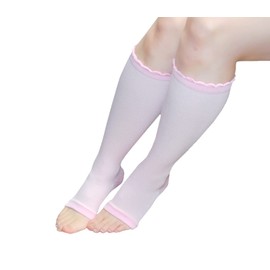 Chica Hurra Compression Socks, High Socks, 8.7 - 9.8 inches (22 - 25 cm), Open Toe, Pink