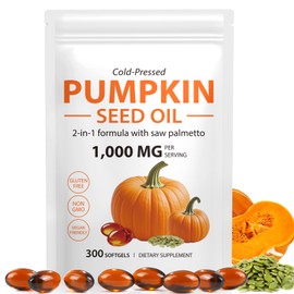 Pumpkin Seed Oil with Saw Palmetto 1000mg - 300 Softgels | Cold-Pressed & Pure Virgin Oil | Supports Hair Growth, Skin Health, Urinary Comfort & Hormonal Balance
