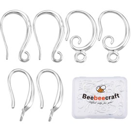 Beebeecraft 1 Box 30Pcs Earring Hooks Sterling Silver 3 Style French Earring Hooks with 1.5/2mm Hole Loop Dangle Fish Hook for Earrings Jewelry Making