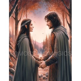 Aragorn Arwen Holding hands Autumn forest Lord of the Rings Watercolor Wall Art