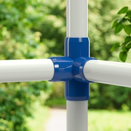 FORMUFIT 3/4" 4-Way PVC Tee Furniture Grade Fitting in Blue, 1.050" Actual ID, (Pack of 8), Made in USA, UV-Resistant, Impact-Proof, Quickly Construct Tiered Structures with PVC Pipe - F0344WT-BL-8