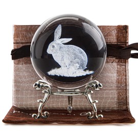 ZEERSHEE 3D Glass Laser Rabbt Ball with stand Easter Bunny Rabbit Crystal Ball Figurine Glass Table Decorations Centrepiece for Home Rabbit Gift for Women