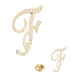 PATIKIL Rhinestone Letter Brooch Pins, 2 Sizes Initial Rhinestone Alphabet F Letter Lapel Badges Pin for Women Men Suits Dress Coat Clothes Craft, Gold Tone