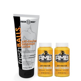 No Sweat Mens Fresh Balls Anti-Chafing Cream for Men, 3.4oz Bundle with Travel Size Anti-Monkey Butt Anti-Chafing Powder, 1.5oz, 2 Pack