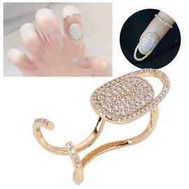 Nail nart Decoration, Rhinestone Fingernail Rings, Fingernail Ring, Nail ring, finger Decoration, Nail Cover Rings, Finger Decoration Rings for Parties, Ring Jewelry Gift (Golden)