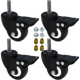 AAGUT 2" Caster Wheels,Heavy Duty Threaded Stem Casters,Screwed Bolt M10 x 25mm Locking Swivel PU Wheels with Brake,4 Pack Double Bearings No Noise Castors