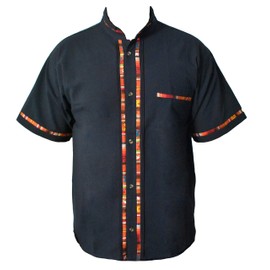 Mexican Guayabera Short Sleeve Embroidery for Men (Made in Mexico) (Navy, XL)