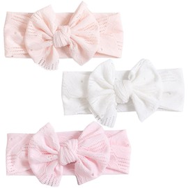Baby Girls Nylon Headbands Bowknot Elastic Hair Bands Soft Cute Headwear for Children Toddlers (Pack of 3)